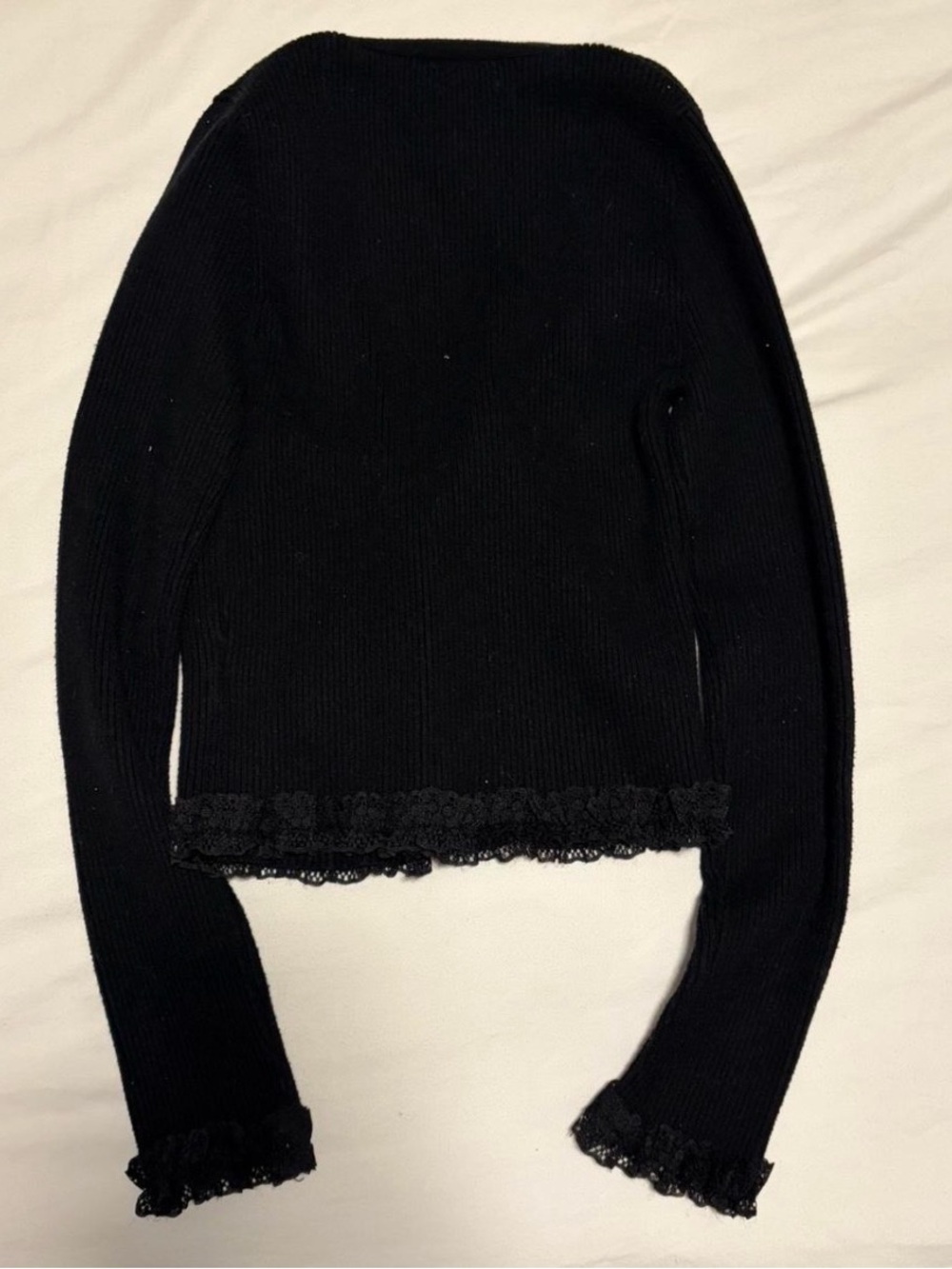 For Love & Lemons Black Ribbed Ruffle-Trim Cardigan - Picture 3 of 3